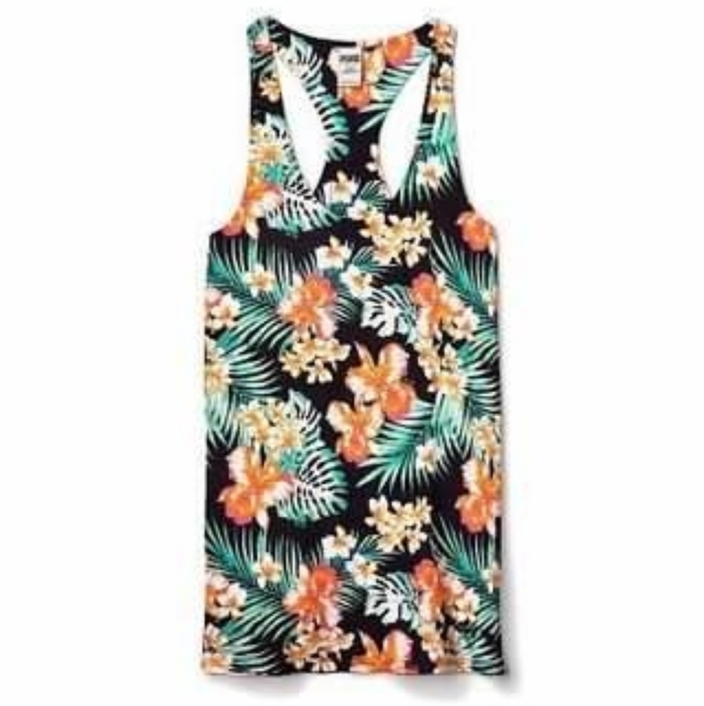 PINK Victoria's Secret Black Tank with Orange Floral